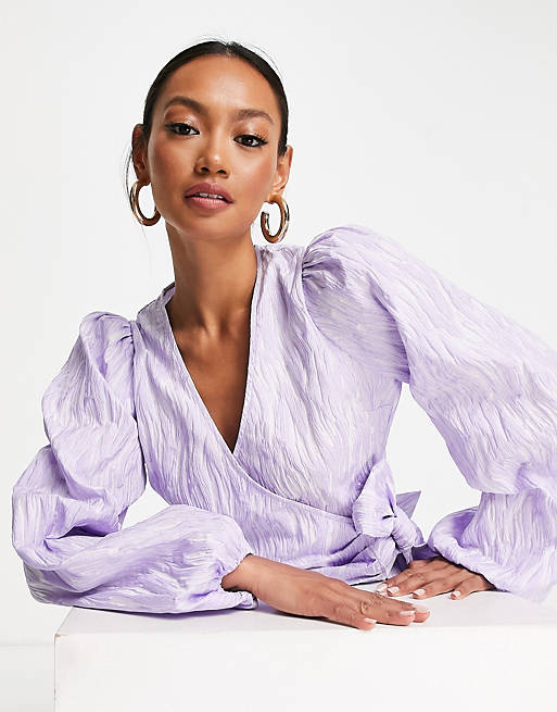 Tops Shirts & Blouses/Envii wrap top in lilac jacquard 