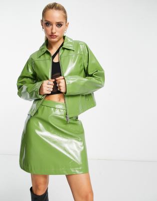 Envii zip up jacket in green PU - part of a set