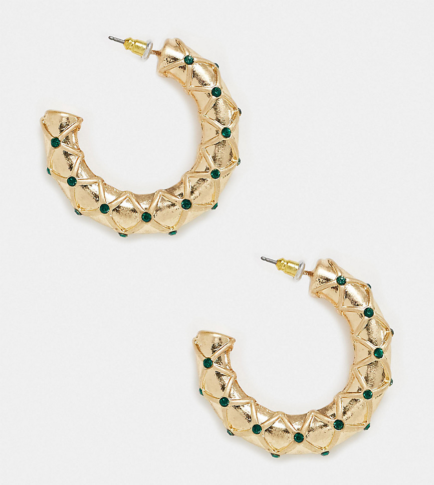 Erase Exclusive chunky hoop earrings in gold and emerald