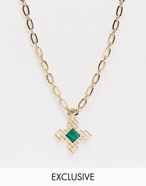 Erase Exclusive chunky necklace with emerald cross pendant in gold