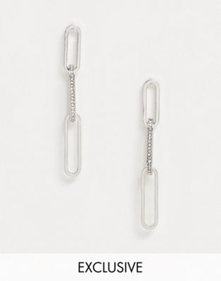 Erase Exclusive rhinestone drop link earrings in silver
