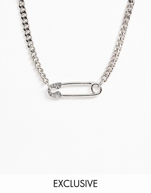 Erase Exclusive safety pin chain chunky necklace in silver
