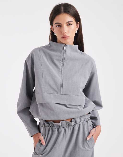 Esclusiva 4th & Reckless - Giacca pullover sartoriale grigia con cuciture a vista, collo a imbuto e fermacorda in coordinato