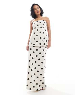 Esclusiva 4th & Reckless Petite - Gonna lunga in misto lino color crema a pois in coordinato