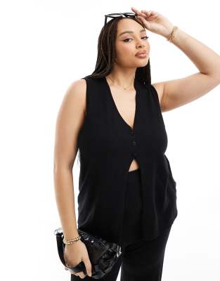 Esclusiva 4th & Reckless Plus - Gilet taglio lungo in maglia traforata nero in coordinato