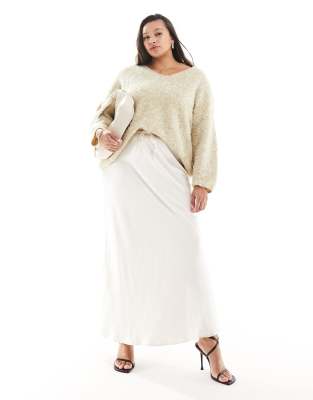 Esclusiva 4th & Reckless Plus - Gonna lunga in raso color crema con coulisse in vita