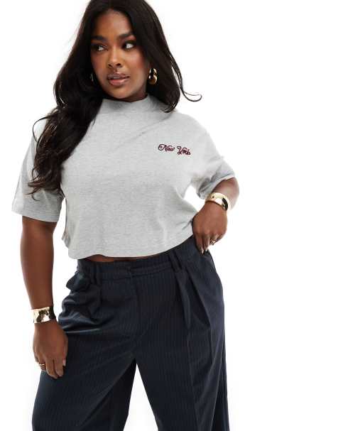 Esclusiva 4th & Reckless Plus - T-shirt corta grigia con ricamo "New York" - view 1
