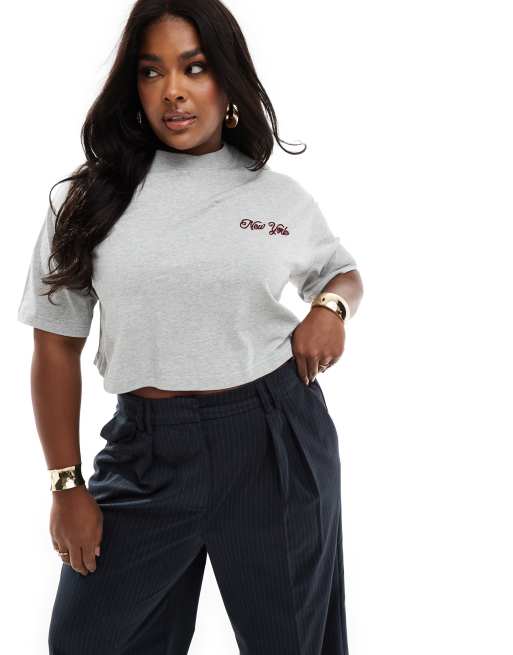 Esclusiva 4th & Reckless Plus - T-shirt corta grigia con ricamo 