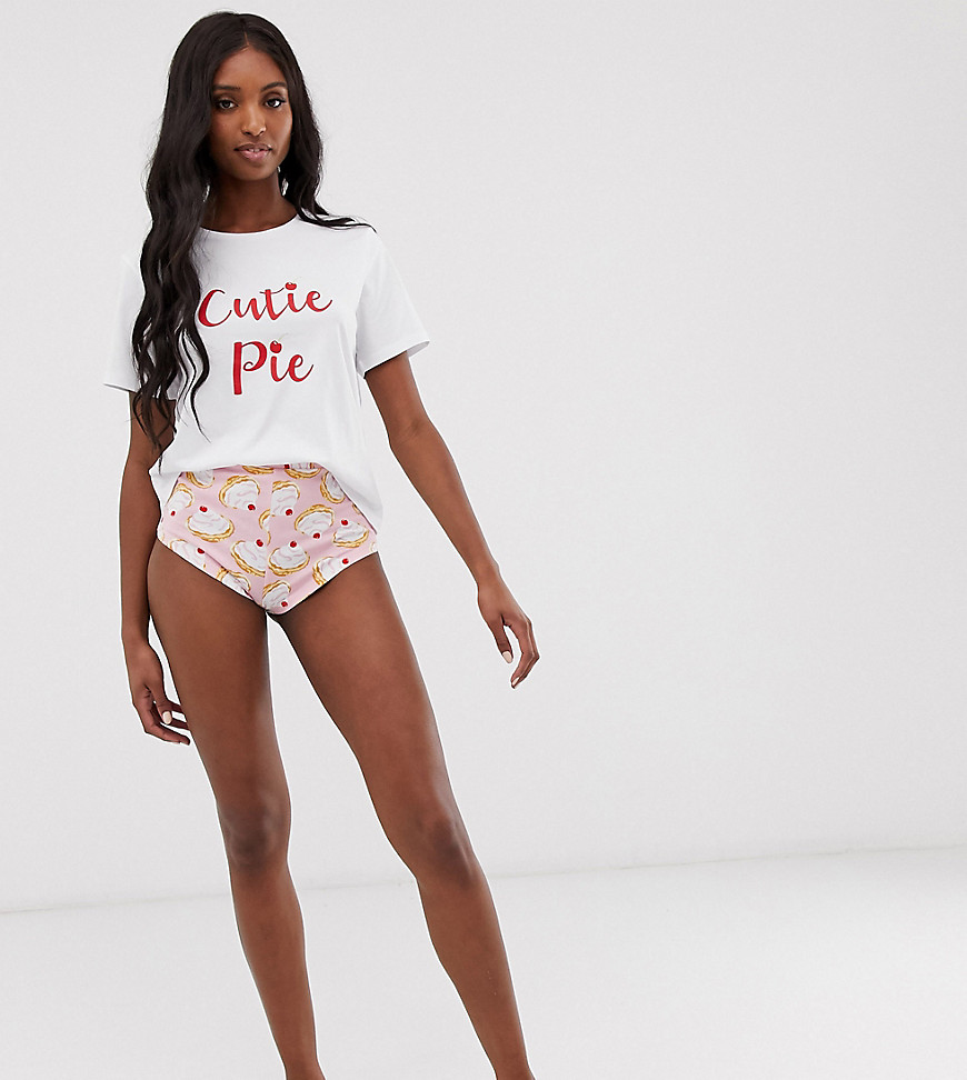 Esclusiva ASOS DESIGN Tall - Pigiama con culotte e scritta Cutie Pie-Rosa
