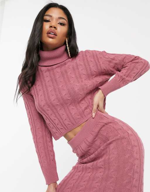 Esclusiva Boohoo - Coordinato in maglia a trecce rosa, 3 di 3