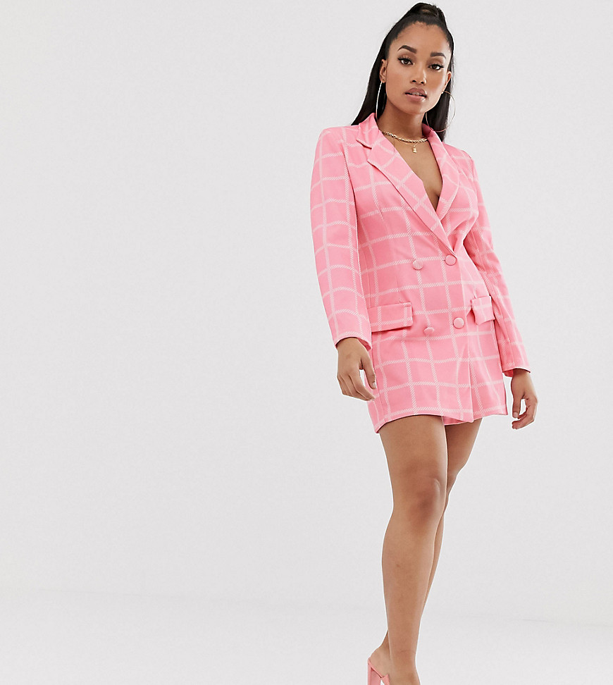 Esclusiva Boohoo Petite - Vestito stile blazer rosa a quadri-Multicolore
