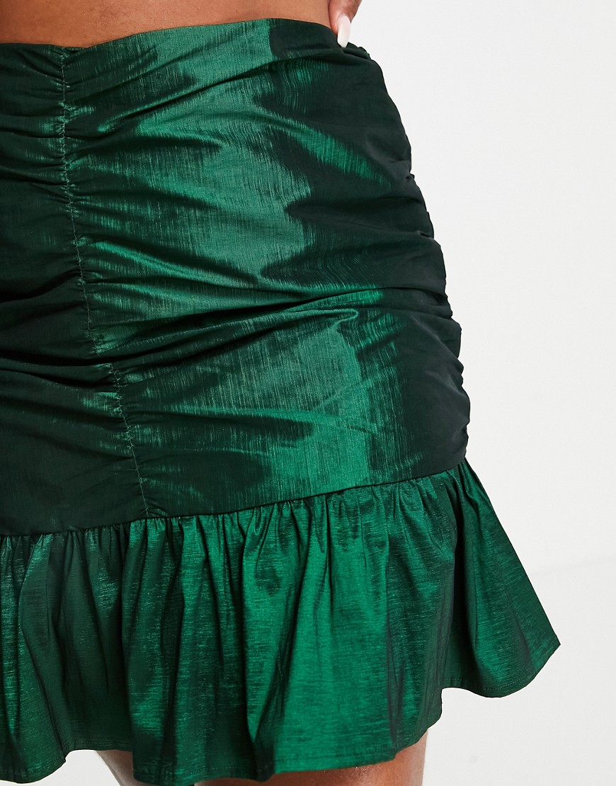 Esclusiva Collective The Label Curve - Minigonna arricciata verde smeraldo in coordinato Gonna donna Verde - immagine3