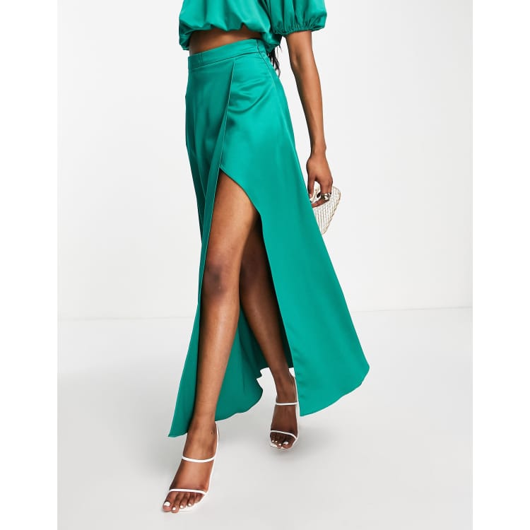 Asos Donna Abbigliamento Gonne Gonne con spacco Gonna al polpaccio color smeraldo con spacco in coordinato Esclusiva 