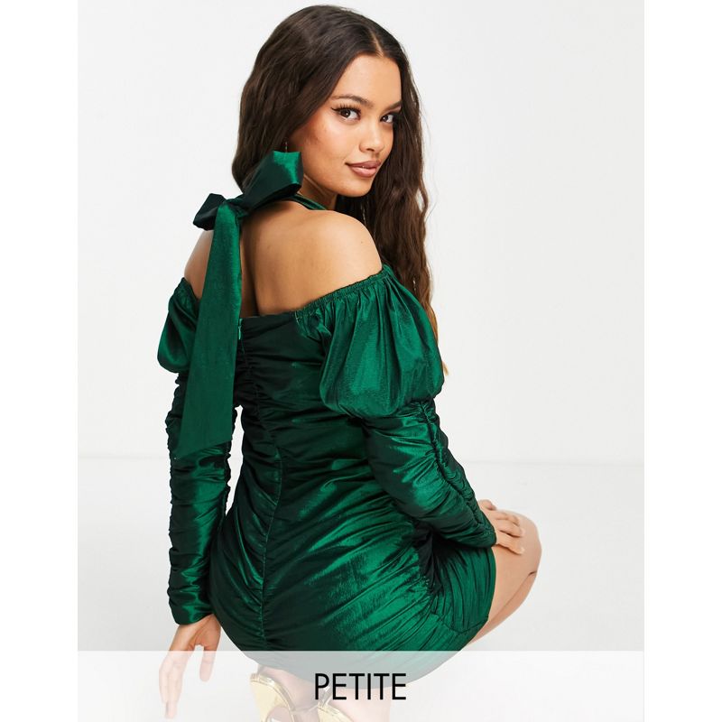 Vestiti da sera Vestiti Esclusiva Collective The Label Petite - Vestito corto verde smeraldo con fiocco sul retro