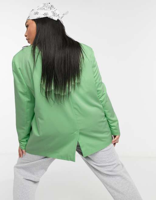 Esclusiva COLLUSION Plus - Blazer dad fit oversize verde, 2 di 4