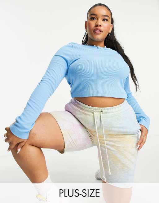 Esclusiva COLLUSION Plus - Crop top a maniche lunghe blu a coste
