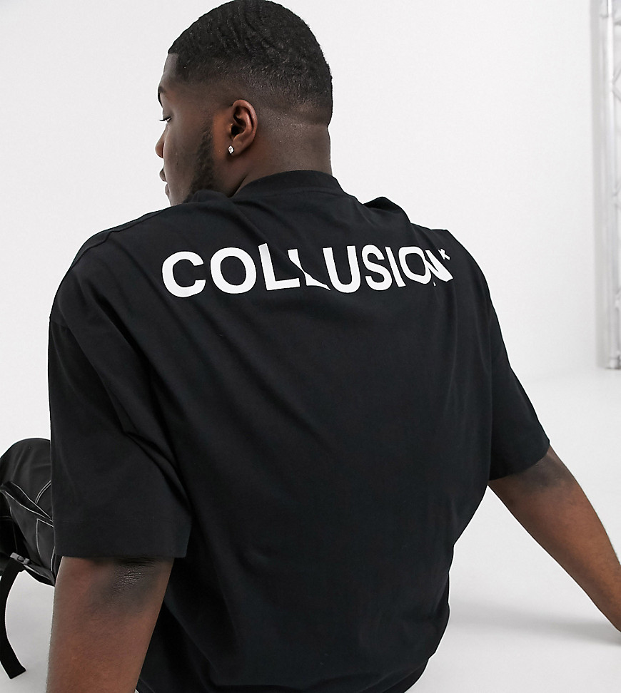 Esclusiva COLLUSION Plus - T-shirt oversize con stampa del logo nera-Nero