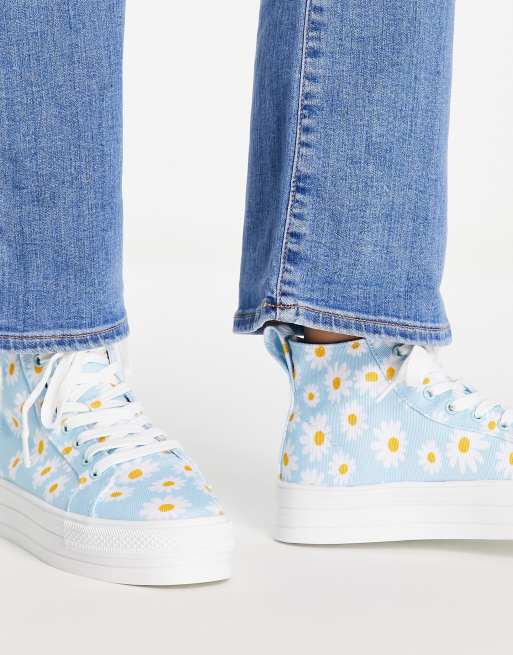 Esclusiva Daisy Street - Sneakers alte con stampa di margherite, 3 di 4
