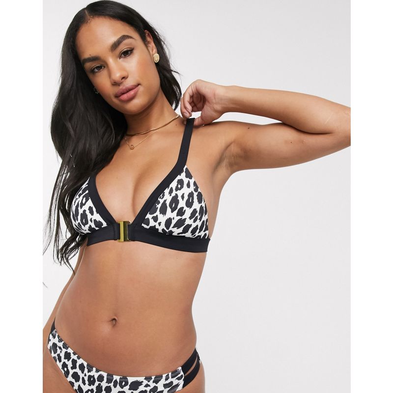 K9vNY In esclusiva Esclusiva Dorina - Top bikini a triangolo bianco con stampa leopardata