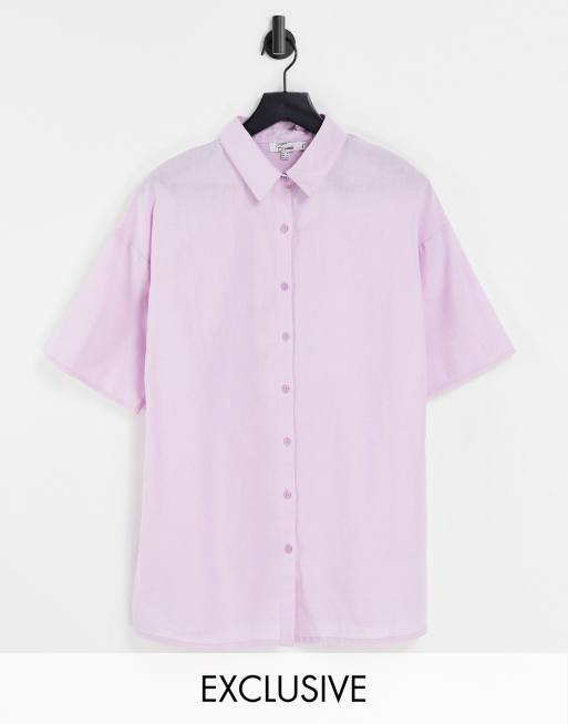 Esclusiva Esmee - Camicia comoda da spiaggia in lino lilla in coordinato