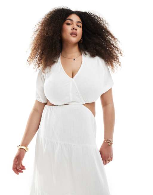 Esclusiva Esmée Curve - Vestito lungo da mare bianco a balze con cut-out, 3 di 4