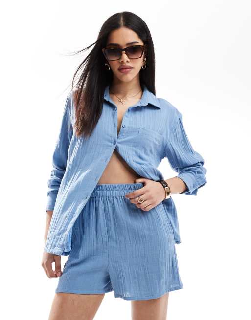 Esclusiva Esmee - Pantaloncini da mare vestibilità comoda blu polvere, 5 di 5