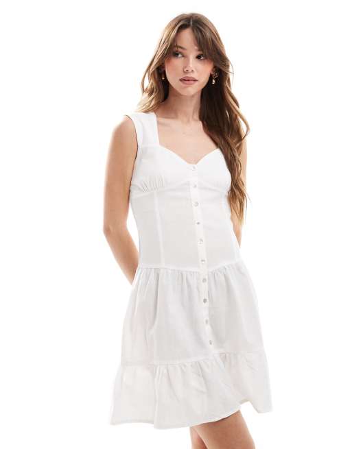 Esclusiva Esmée - Vestito da mare corto bianco sporco con gonna con volant, 2 di 4
