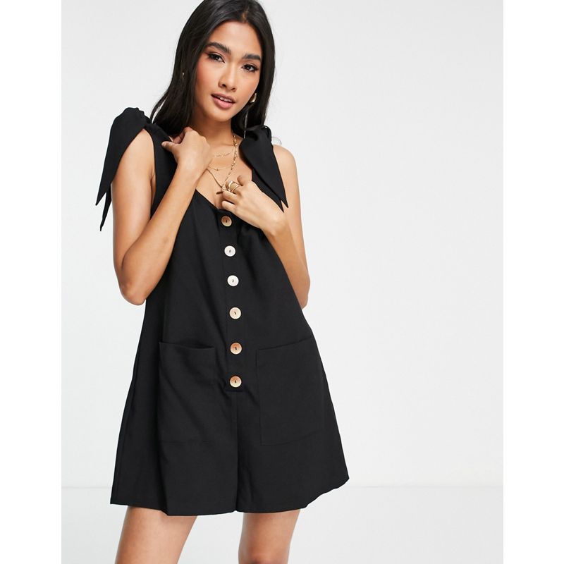 Tute jumpsuit e corte Donna Esclusiva Fashion Union - Tuta corta da mare nera con bottoni e spalline con nodo