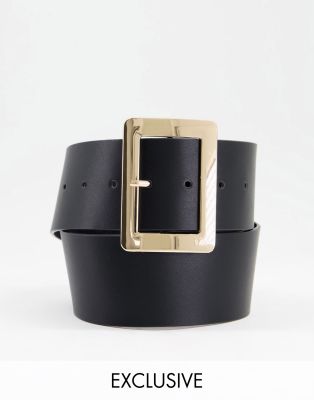 Esclusiva Glamorous - Cintura da blazer per vita e fianchi in ecopelle PU nera con fibbia oro squadrata - BLACK