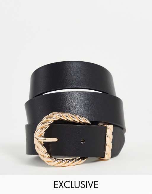 Esclusiva Glamorous - Cintura per vita e fianchi in ecopelle PU nera con fibbia in metallo intrecciata - BLACK