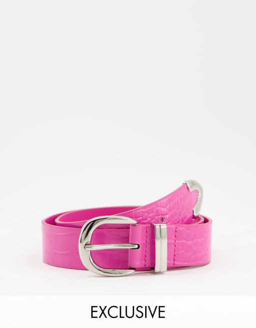 Esclusiva Glamorous - Cintura rosa coccodrillo con dettagli color argento