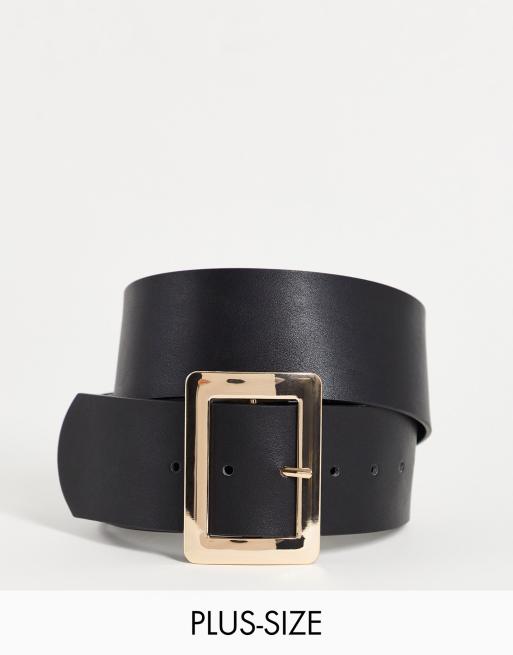 Esclusiva Glamorous Curve - Cintura per vita e fianchi nera in ecopelle PU con fibbia squadrata oro