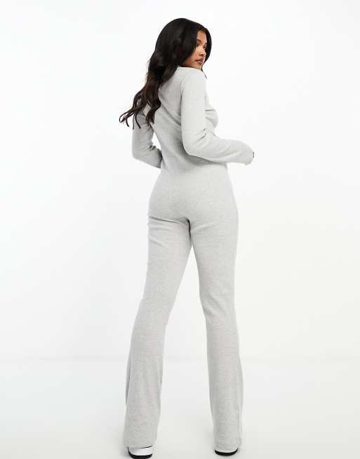 Esclusiva I Saw It First - Tuta jumpsuit a coste grigio chiaro con bottoni, 4 di 4