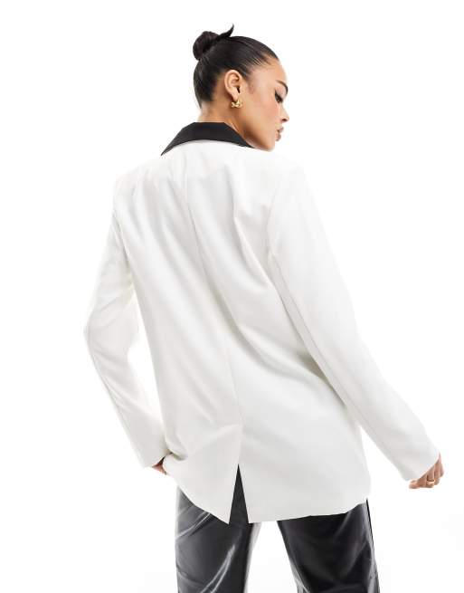 Esclusiva In The Style - Blazer sartoriale monocromatico con rever a contrasto, 3 di 4