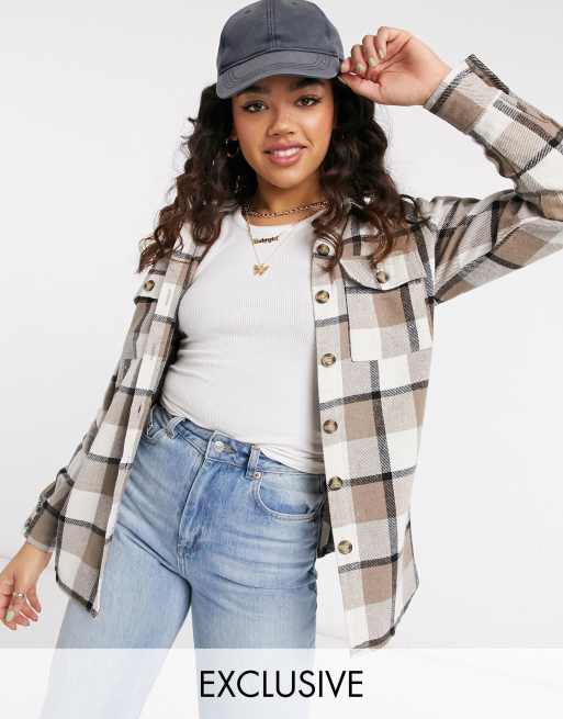 Esclusiva In The Style - Camicia oversize a quadri crema multicolore