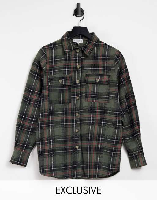 Esclusiva In The Style - Camicia oversize verde a quadri multicolore