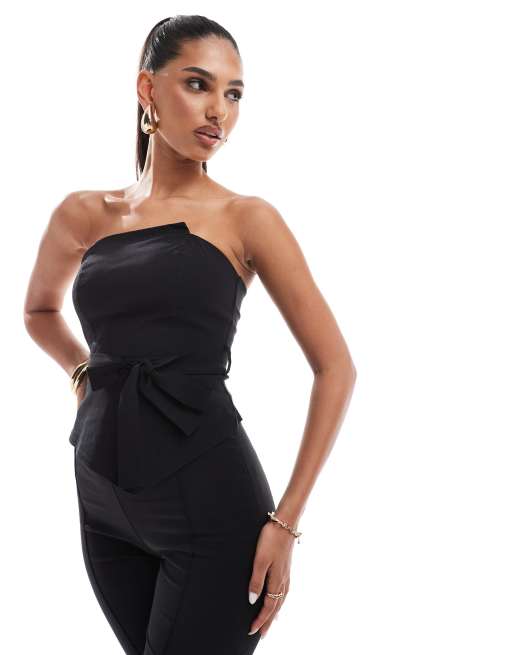 Esclusiva In The Style - Crop top a fascia in bengalina nero in coordinato