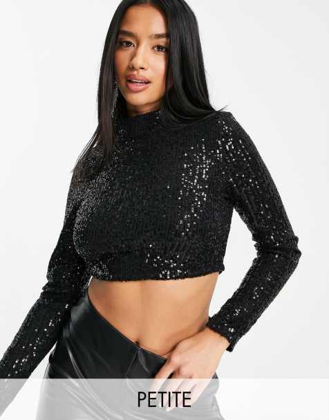 Esclusiva In The Style Petite - Top accollato in paillettes nero - view 1