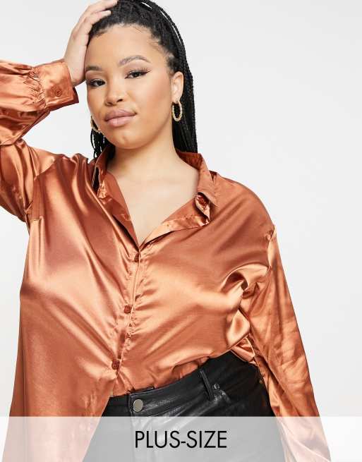 Esclusiva In The Style Plus - Camicia oversize in raso color ruggine