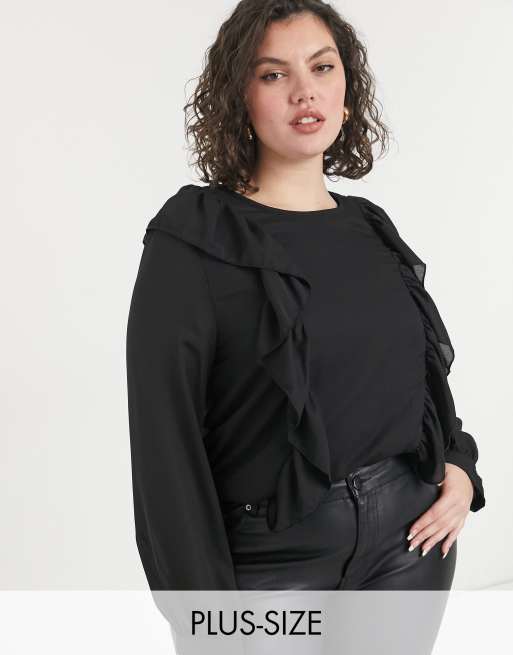 Esclusiva In The Style Plus - Top con dettagli arricciati nero