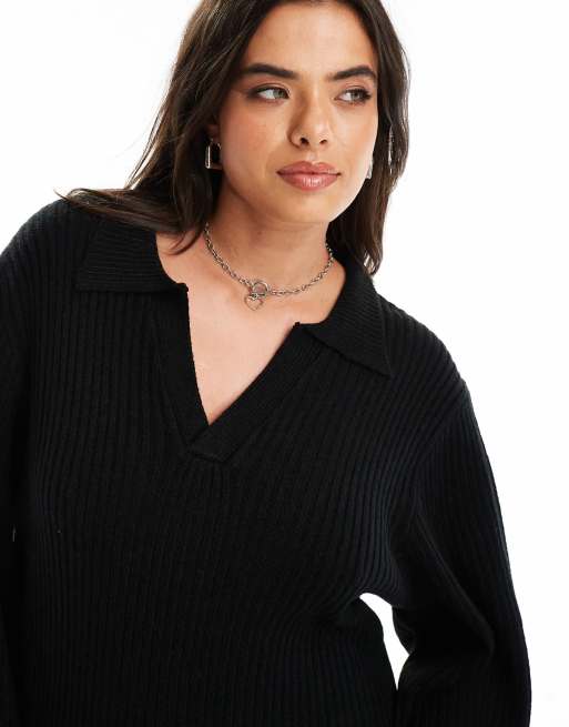 Esclusiva In The Style Plus - Vestito maglia corto nero con colletto, 3 di 4