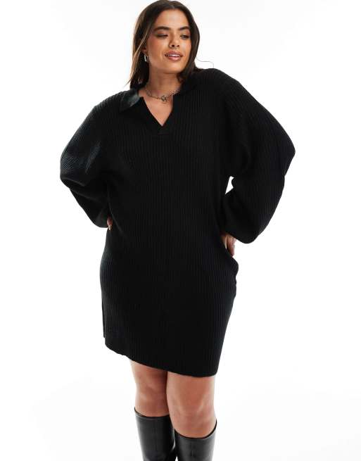 Esclusiva In The Style Plus - Vestito maglia corto nero con colletto, 4 di 4