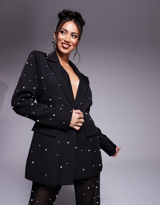 Esclusiva In The Style x Perrie Sian - Blazer nero decorato con perle in coordinato