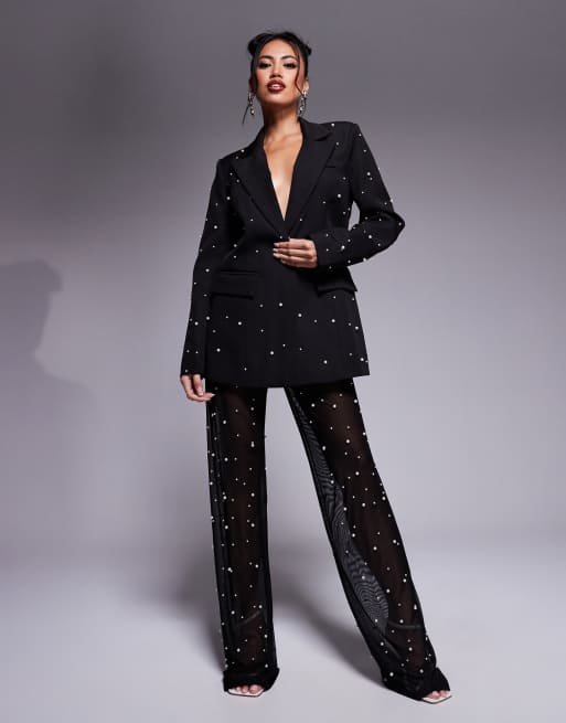 Esclusiva In The Style x Perrie Sian - Blazer nero decorato con perle in coordinato, 2 di 4