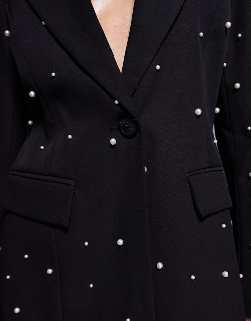 Esclusiva In The Style x Perrie Sian - Blazer nero decorato con perle in coordinato, 3 di 4