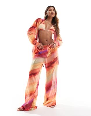 Native Youth - Pantaloni da spiaggia multicolore con fondo ampio e