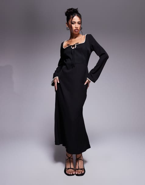 Esclusiva In The Style x Perrie Sian - Vestito al polpaccio nero con bordi con perline - view 1