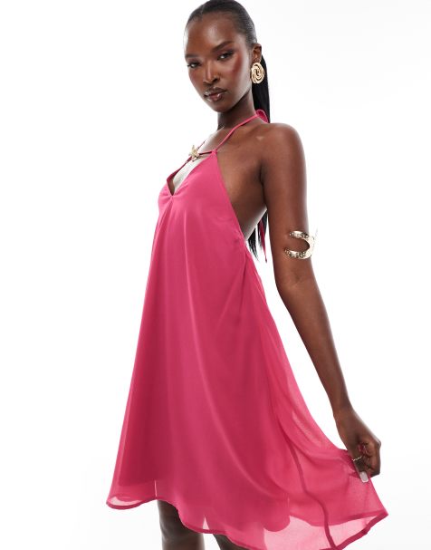 Esclusiva In The Style x Perrie Sian - Vestito svasato corto rosa allacciato al collo con stella marina - view 1