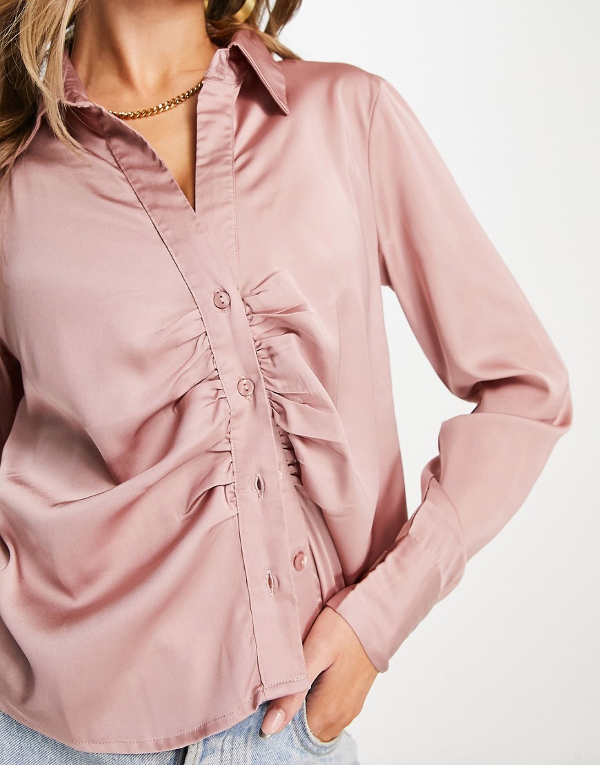 Camicia in raso rosa chiaro con arricciatura-Viola - JDY Camicia donna  - immagine3