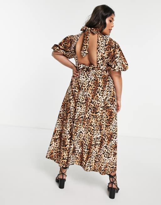 Esclusiva John Zack Plus - Vestito midi con maniche a sbuffo e stampa leopardata, 2 di 4